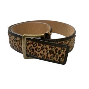 Oscar De La Renta Calf Hair Leopard Print Belt with Gold Buckle